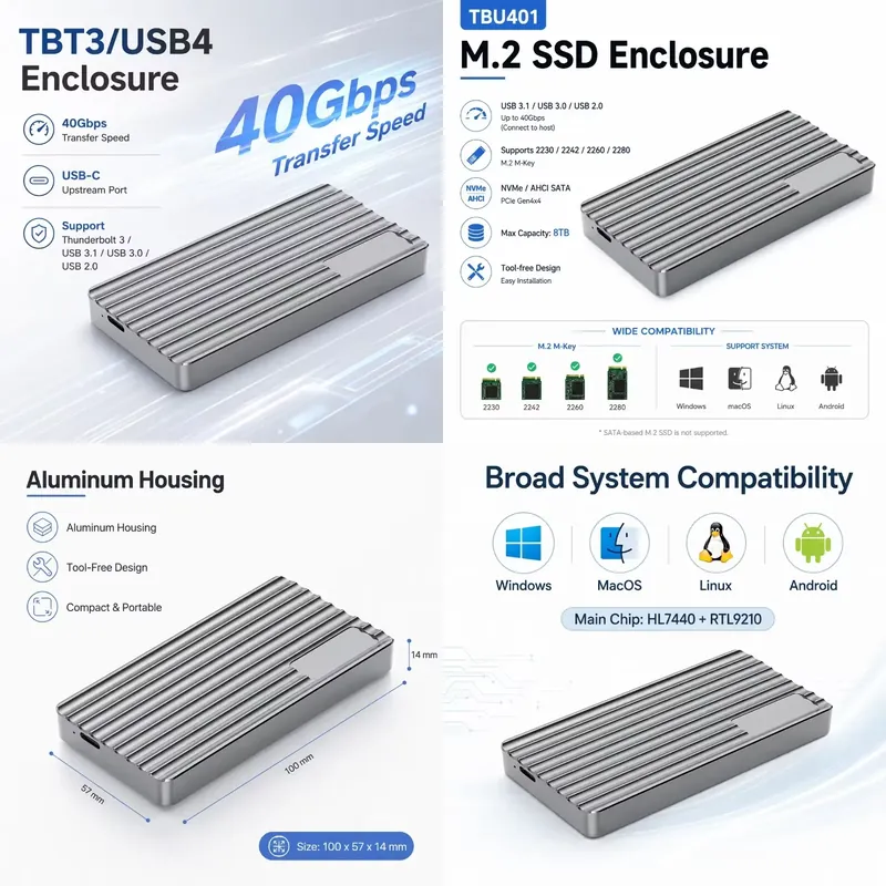 Usb4 40Gbps External Ssd 8Tb - Obudowa aluminiowa AP01 dla dysków M.2